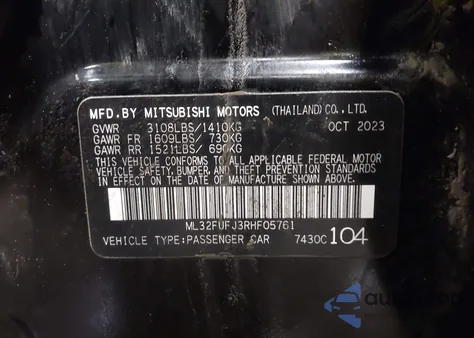 2024 Mitsubishi Mirage G4 Es z USA, uszkodzony, nr VIN ML32FUFJ3RHF05761